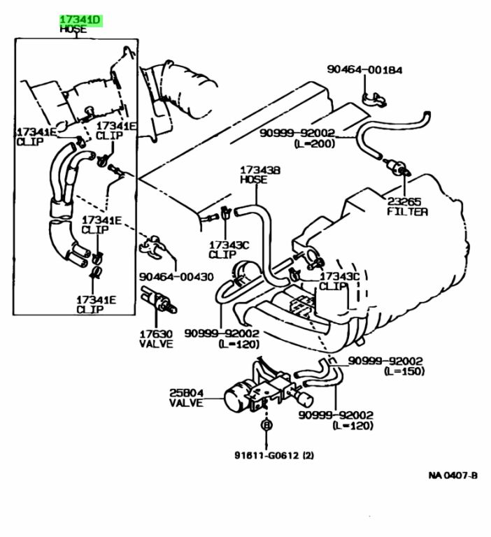 Buy Genuine Toyota 1734170140 (17341-70140) Hose, No.1(For Idle-Up ...