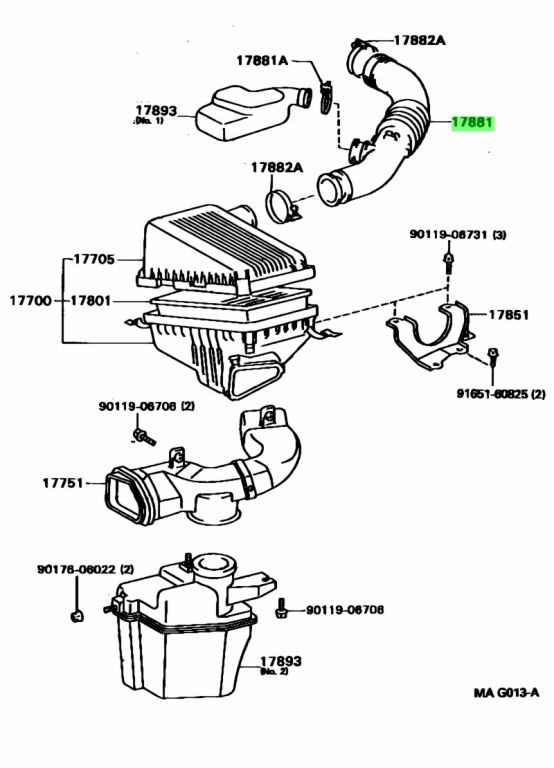 Buy Genuine Toyota 1788174450 (17881-74450) Hose, Air Cleaner, No.1 ...