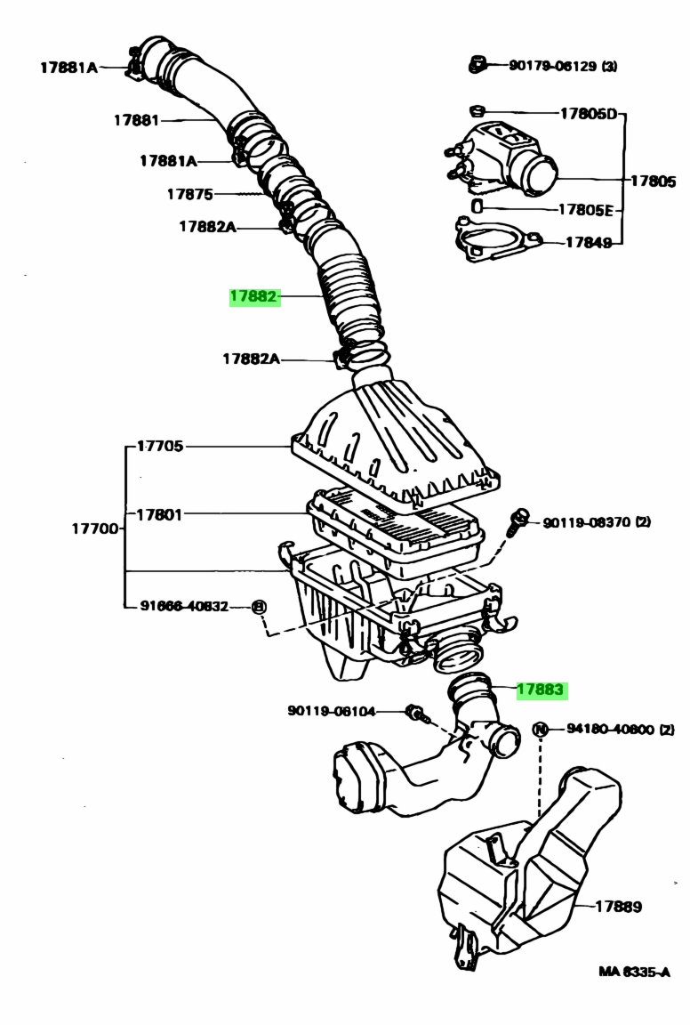 Buy Genuine Toyota 1788274070 (17882-74070) Hose, Air Cleaner, No.2 for ...