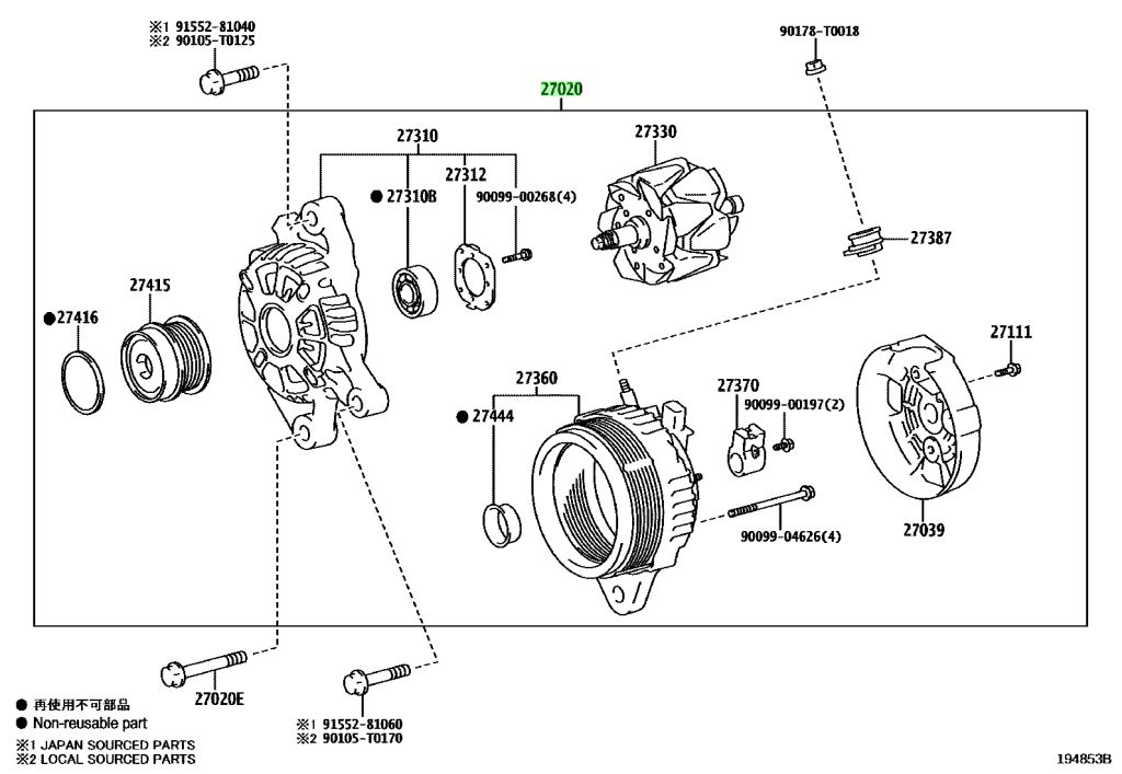 Buy Genuine Toyota 270600C200 (27060-0C200) Alternator Assy. Photos ...