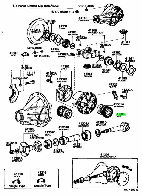 Buy Genuine Toyota 4131520011 (41315-20011) Nut, Rear Differential ...