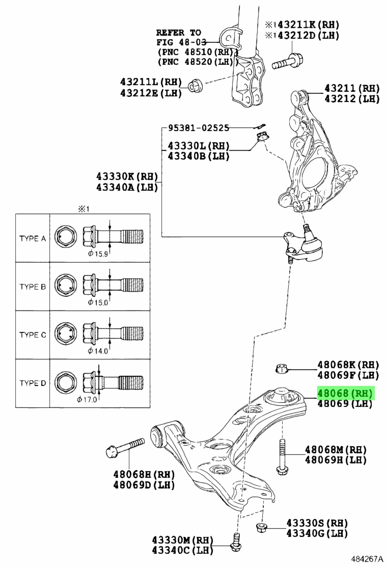 Buy Genuine Toyota 4806847060 (48068-47060) Arm Sub-Assy, Front ...