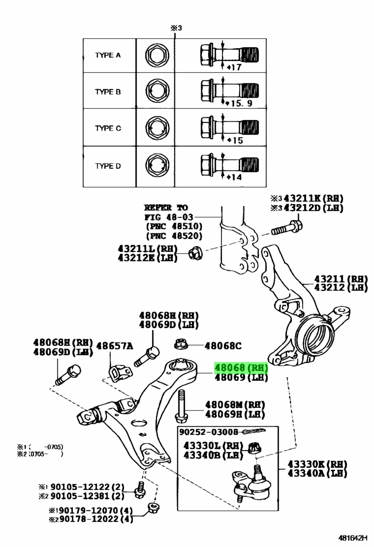 Buy Genuine Toyota 4806848030 48068 48030 Arm Sub Assy Front