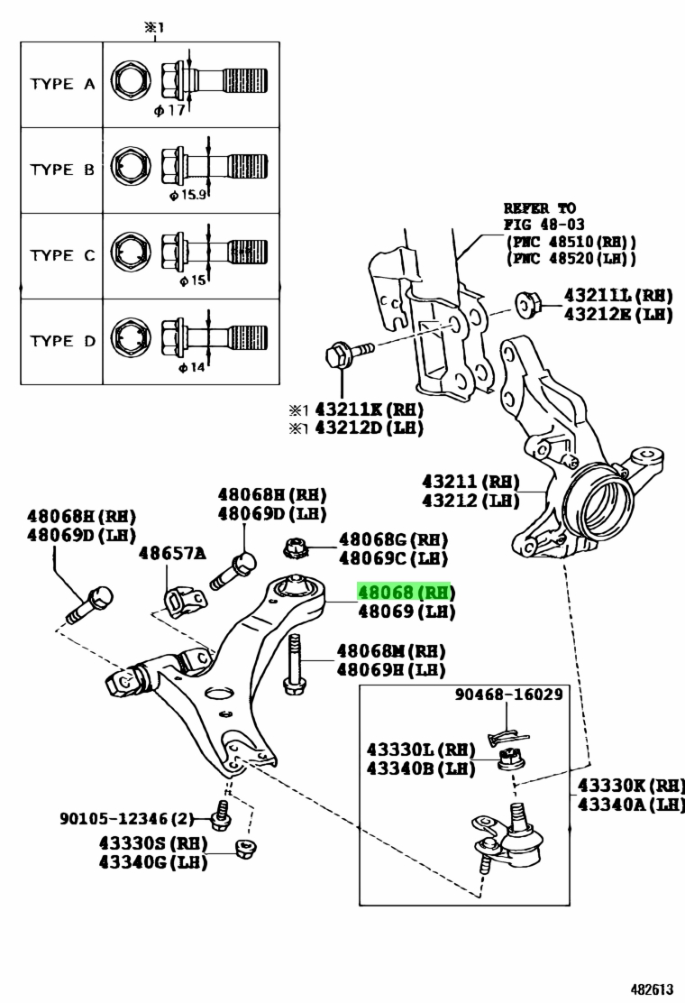 Buy Genuine Toyota 4806848040 48068 48040 Arm Sub Assy Front