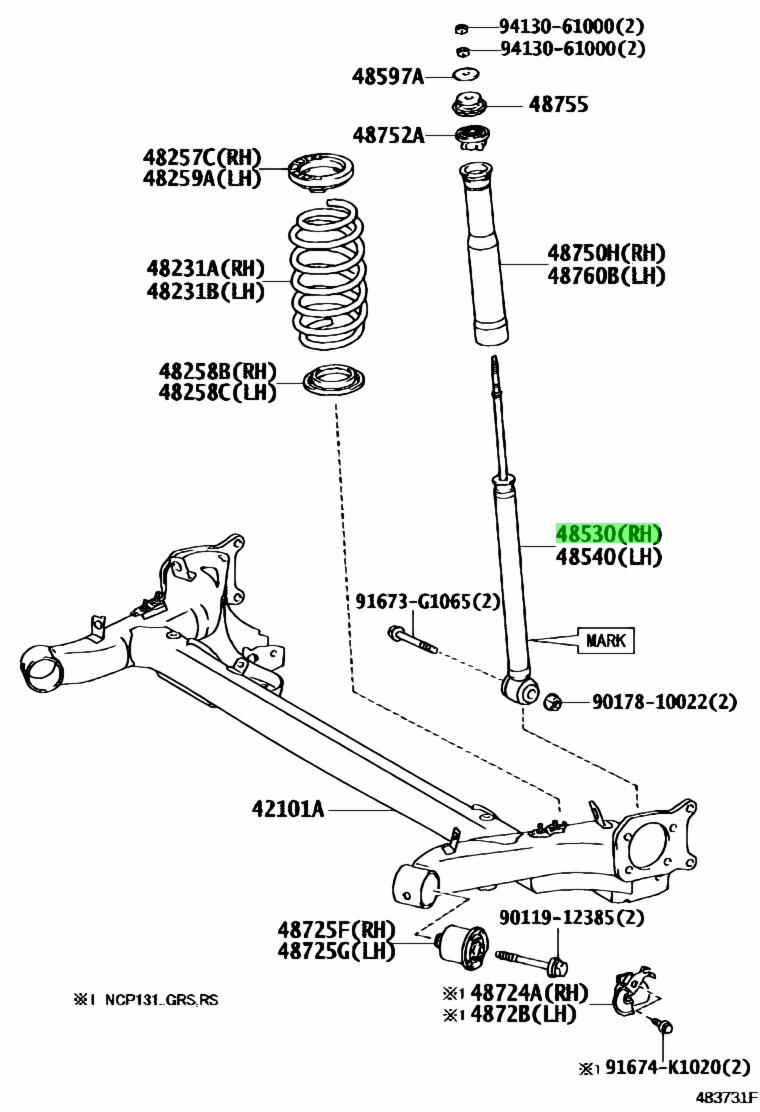 Buy Genuine Toyota 4853052J70 (48530-52J70) Absorber Assy, Shock, Rear ...