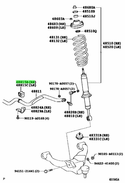 Buy Genuine Toyota 4881504080 (48815-04080) Bush, Front Stabilizer ...