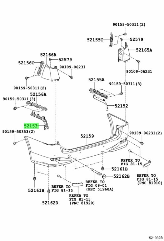 Buy Genuine Toyota 5215358010 (52153-58010) Bar, Rear Bumper, Lh