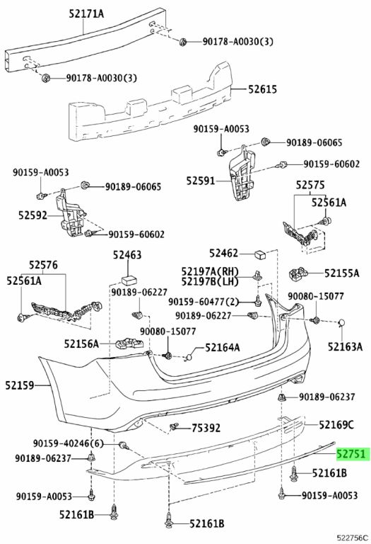 Buy Genuine Toyota 5275107010 (52751-07010) Moulding, Rear Bumper for ...