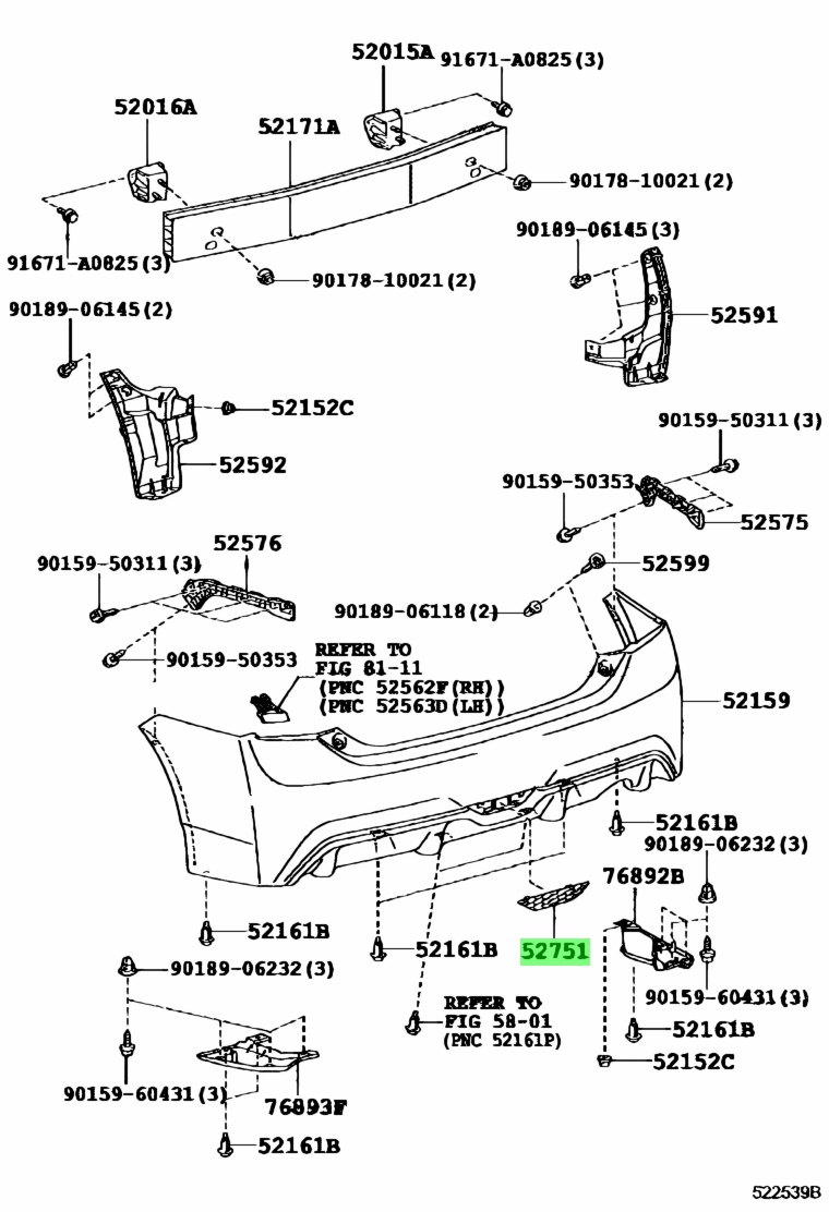 Купить Toyota 5257647011 (52576-47011) Крепление Заднего Бампера Toyota Prius 03