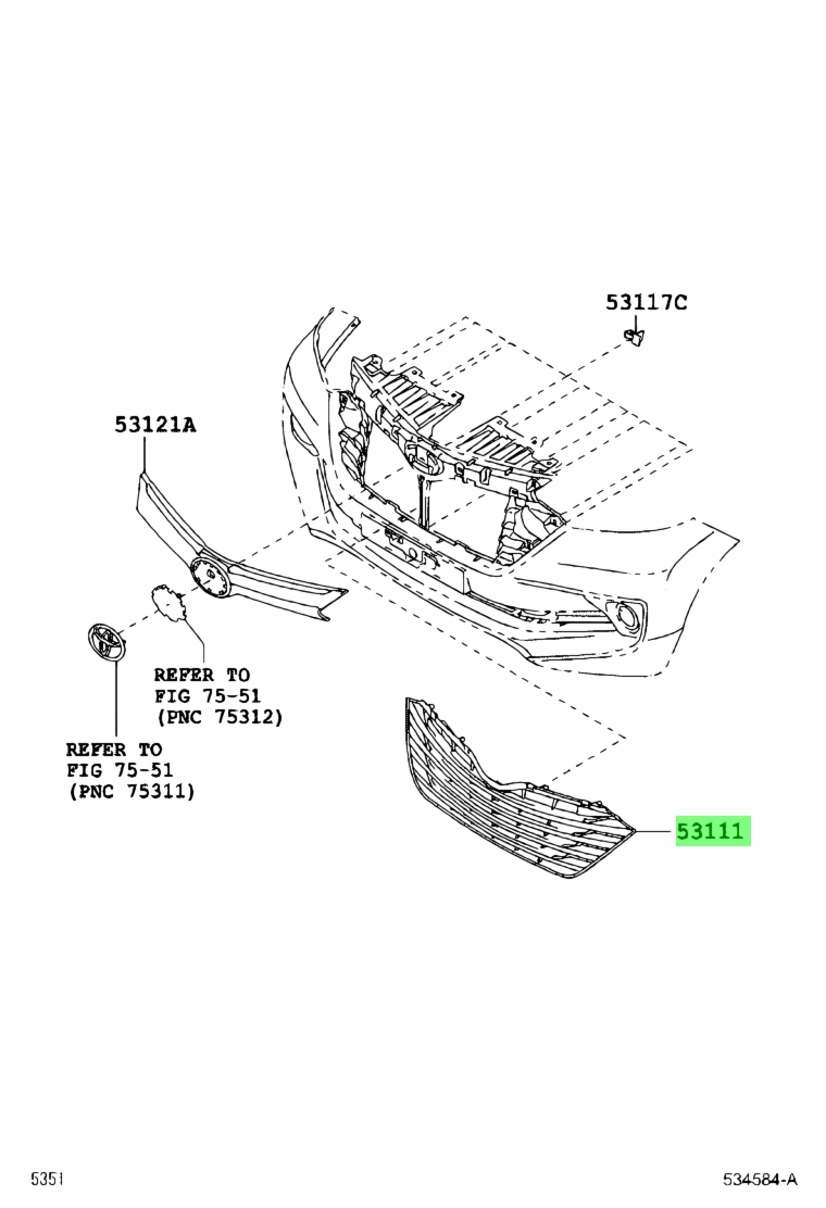 Buy Genuine Toyota 53111BZ370 (53111-BZ370) Grille, Radiator For Toyota ...