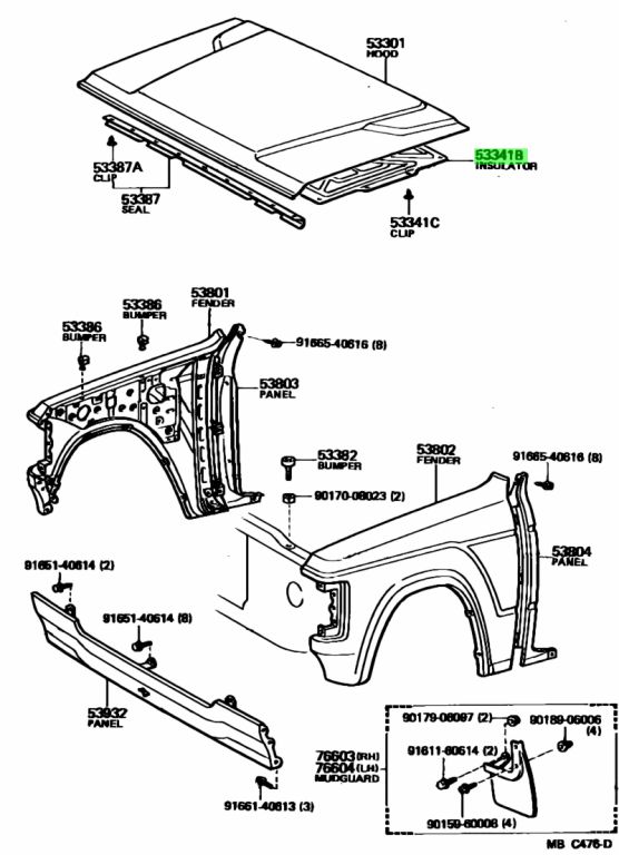 Buy Genuine Toyota 5334190A00 53341 90A00 Insulator Hood For Toyota