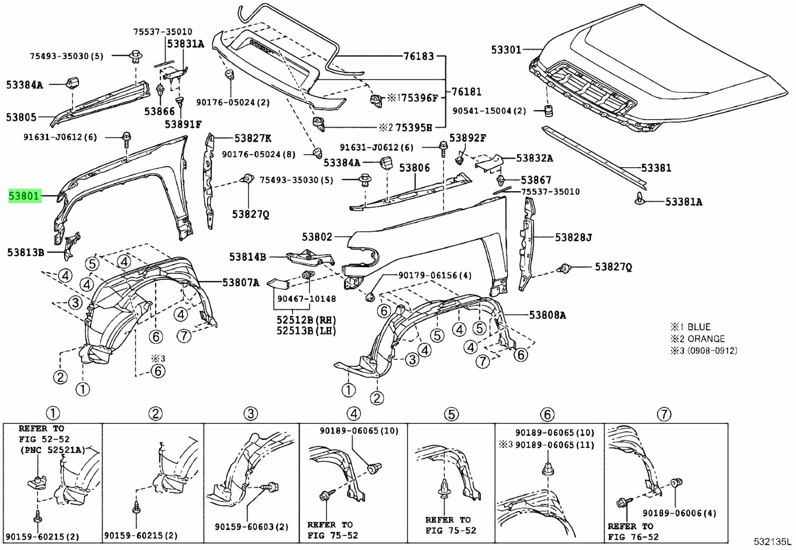 Buy Genuine Toyota 5380135610 (53801-35610) Fender Sub-Assy, Front Rh 