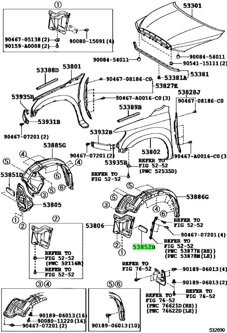 Buy Genuine Toyota 538520C020 (53852-0C020) Pad, Front Wheel Opening ...