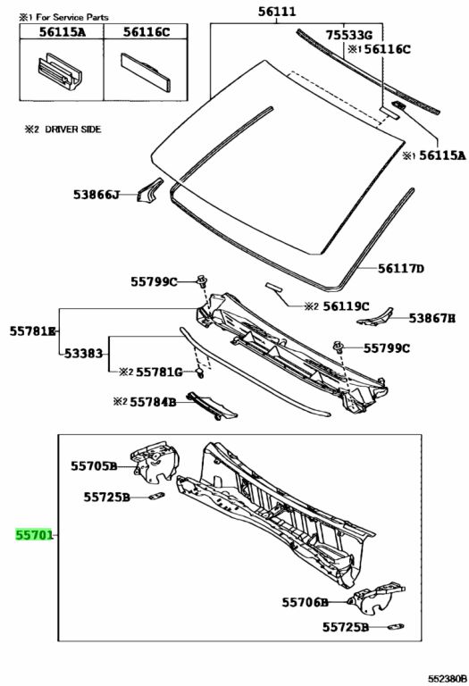 Buy Genuine Toyota 5570060D90 (55700-60D90) Panel Sub-Assy, Cowl for ...