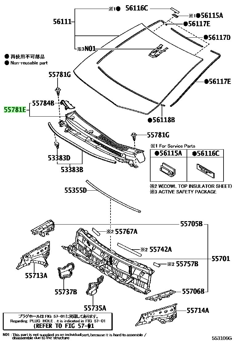 Buy Genuine Toyota 557080D322 (55708-0D322) Louver Sub-Assy, Cowl Top ...