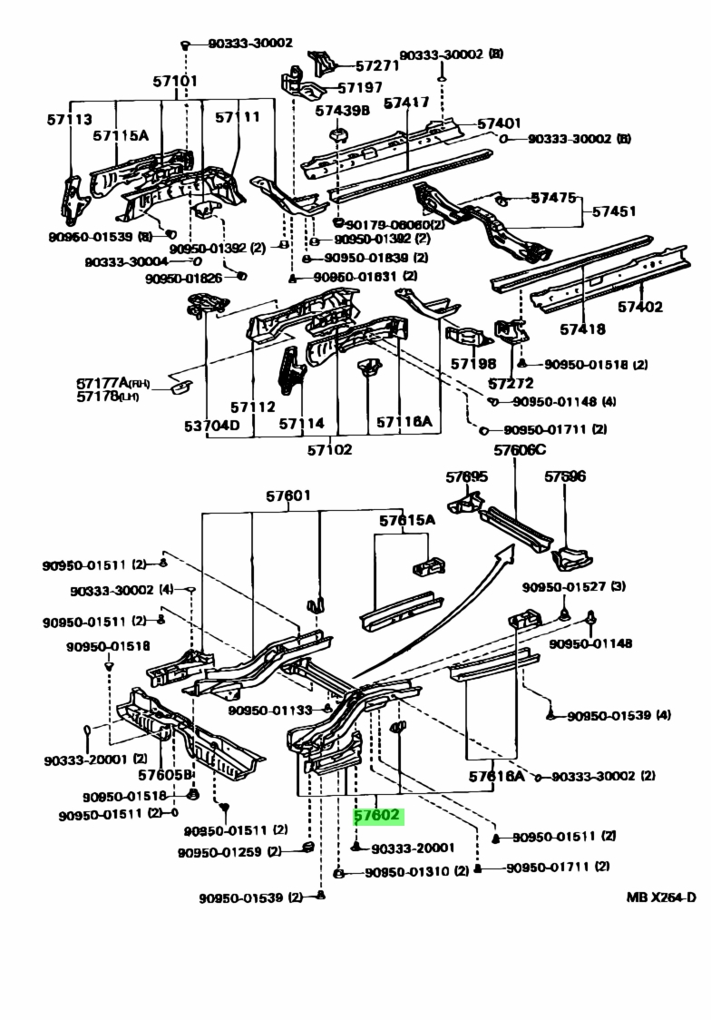 Buy Genuine Toyota 5760221040 (57602-21040) Member Sub-Assy, Rear Floor ...