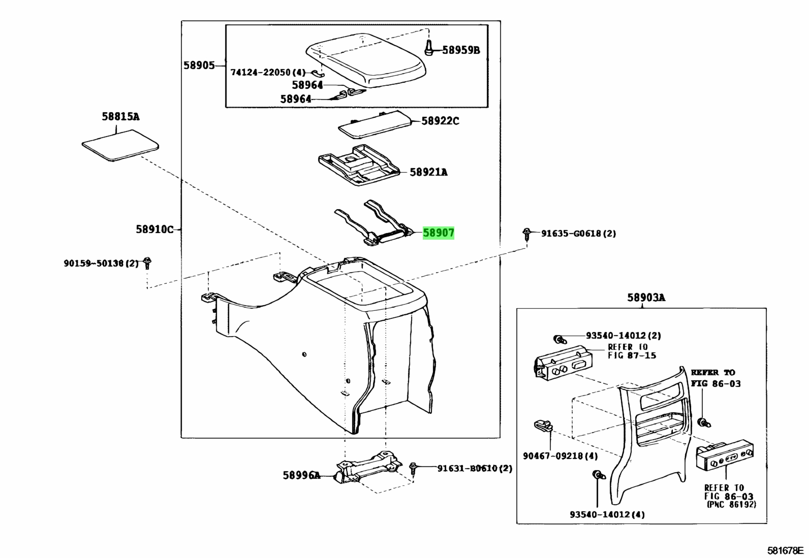 Buy Genuine Toyota 5890760070 (58907-60070) Hinge Sub-Assy, Console ...