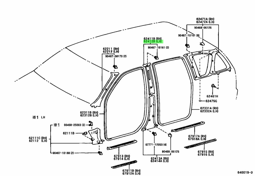 Buy Genuine Toyota 6241244010A0 (62412-44010-A0) Garnish, Center Pillar ...