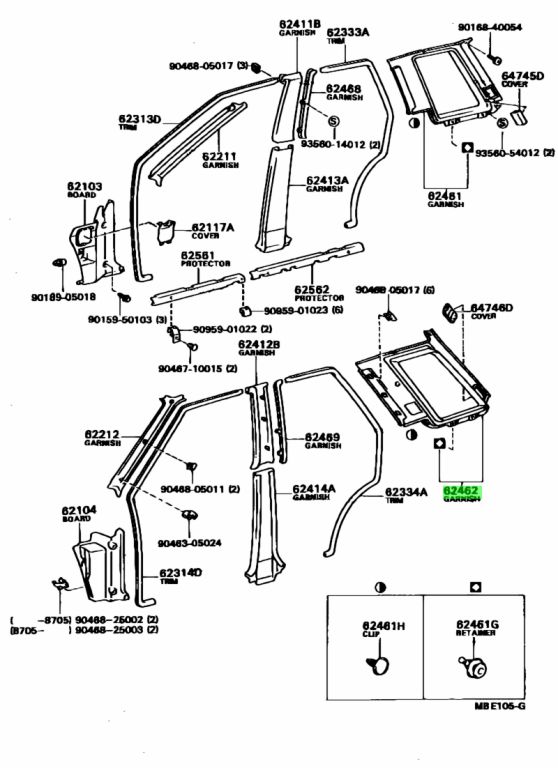 Buy Genuine Toyota 624721612018 (62472-16120-18) Garnish, Roof Side 