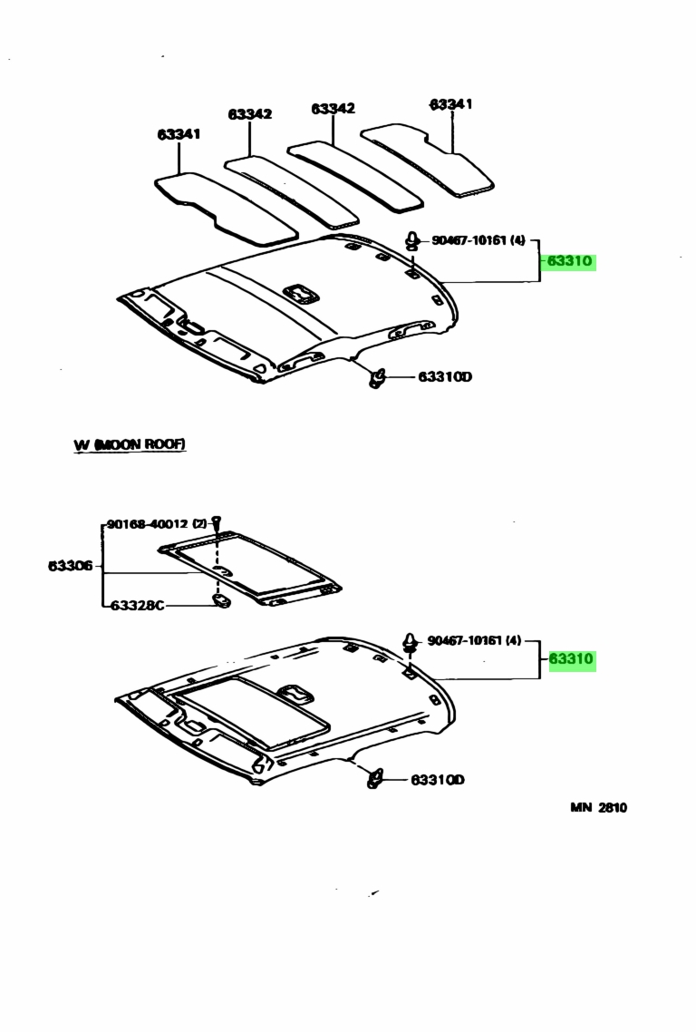 Buy Genuine Toyota 6331022610A0 (63310-22610-A0) Headlining Assy, Roof ...