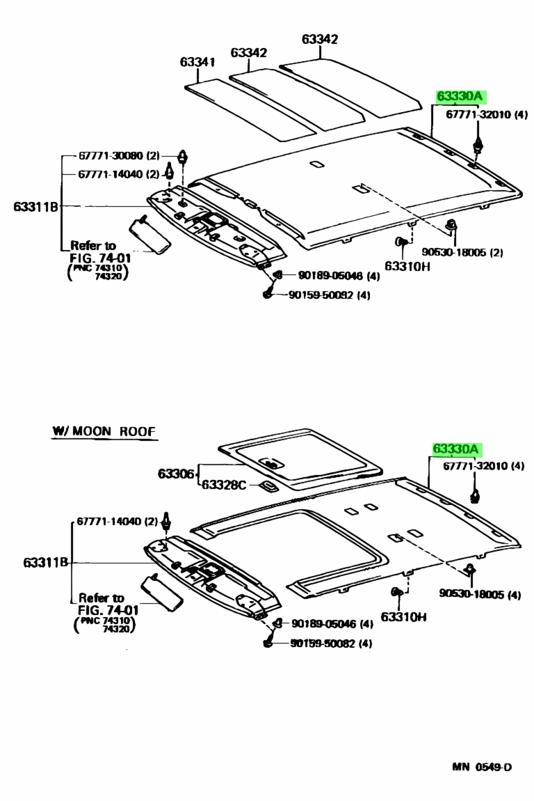 Buy Genuine Toyota 633125005004 (63312-50050-04) Headlining Assy, Roof ...