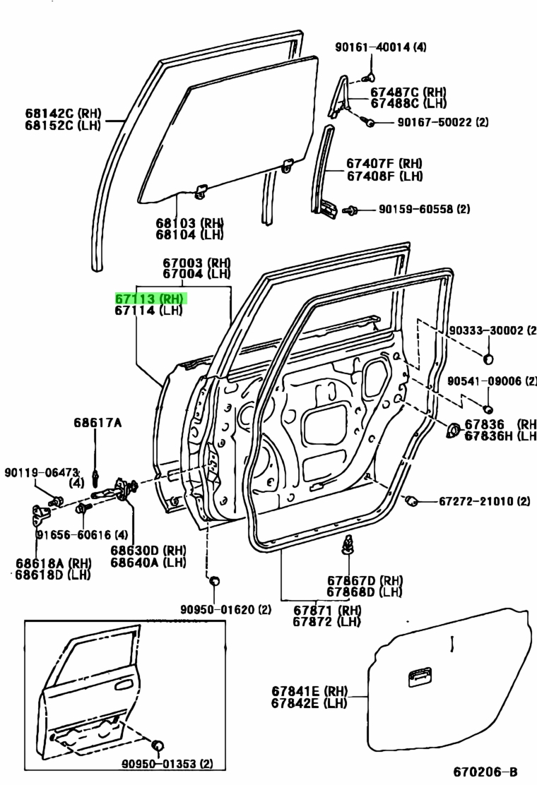 Buy Genuine Toyota 6711344010 (67113-44010) Panel, Rear Door, Outer Rh ...