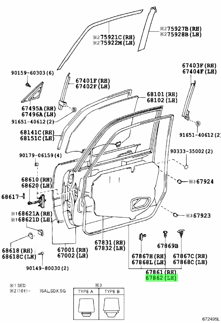 Buy Genuine Toyota 6786243041 (67862-43041) Weatherstrip, Front Door ...