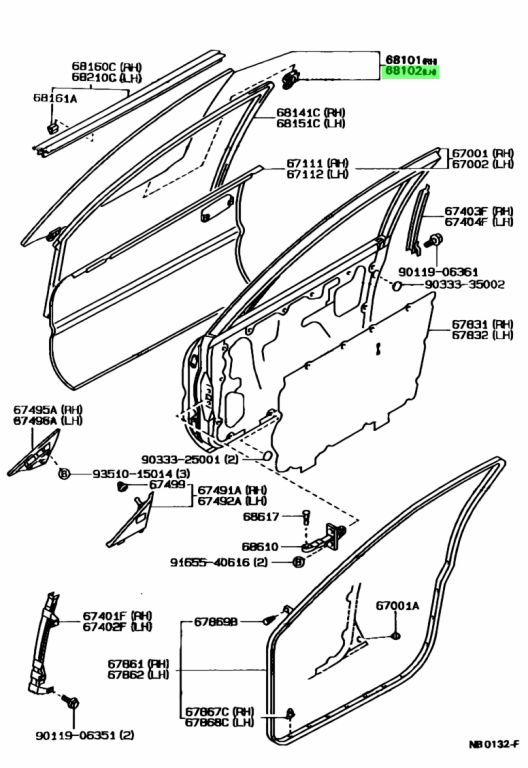 Buy Genuine Toyota 6810212530 (68102-12530) Glass Sub-Assy, Front Door ...