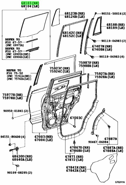 Buy Genuine Toyota 6810360390 (68103-60390) Glass Sub-Assy, Rear Door ...