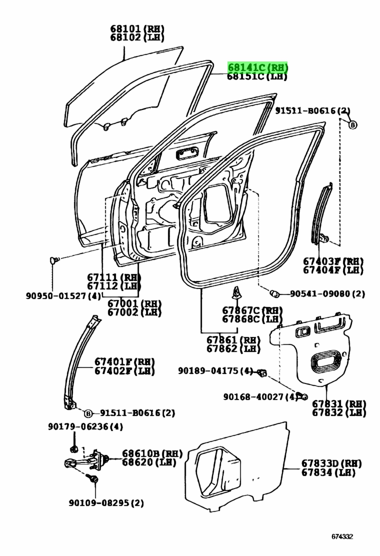 Buy Genuine Toyota 68141AC020 (68141-AC020) Run, Front Door Glass, Rh ...