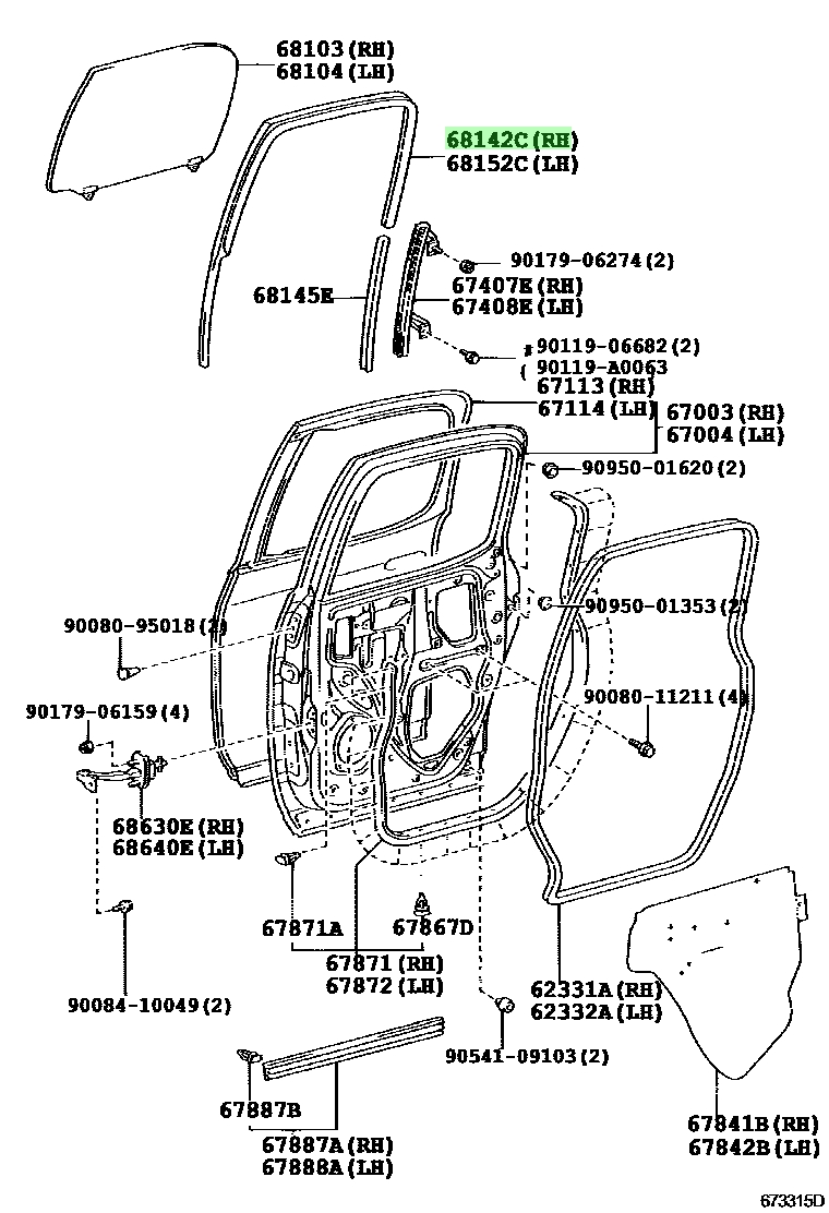 Buy Genuine Toyota 681420C020 (68142-0C020) Run, Rear Door Glass, Rh ...