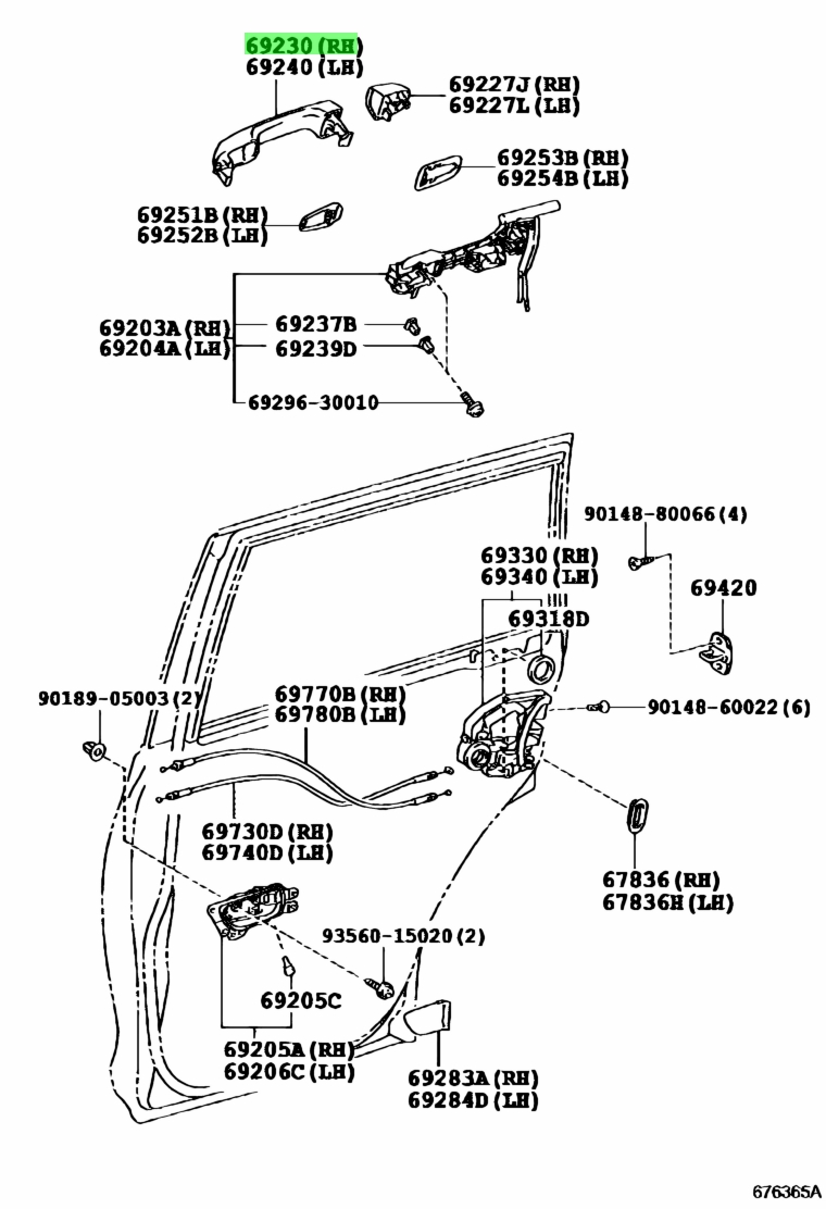 Buy Genuine Toyota 6921060170B2 (69210-60170-B2) Handle Assy, Rear Door ...