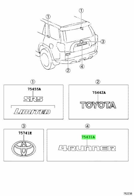 Buy Genuine Toyota 7543135050 (75431-35050) Emblem, Back Door, No.1 for ...