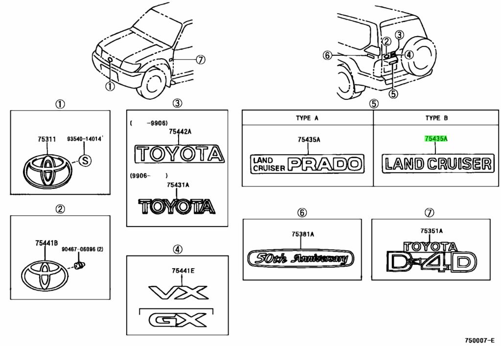 Buy Genuine Toyota 7543560060 (75435-60060) Ornament, Back Door. Photos ...