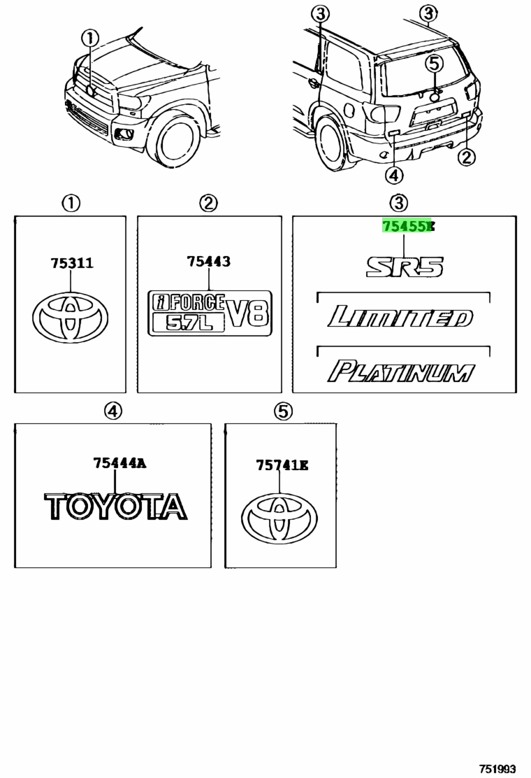 Buy Genuine Toyota 754420C010 (75442-0C010) Mark, Roof Side, No.1 for ...