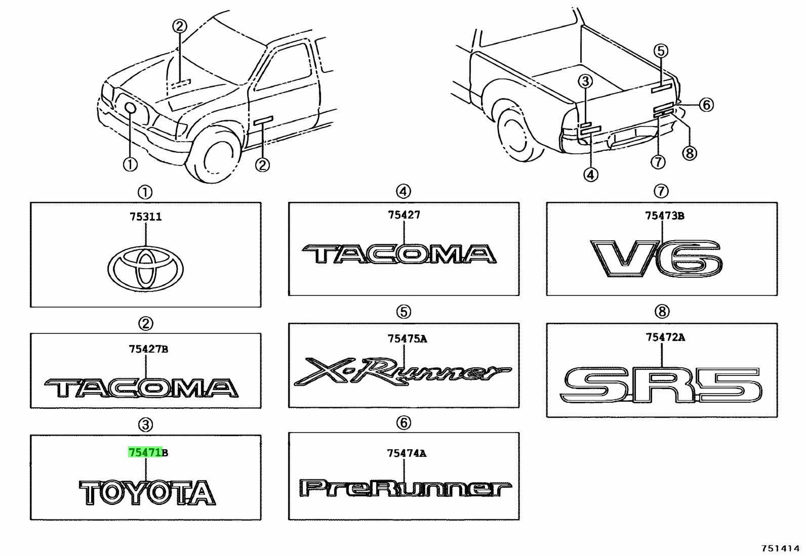 Buy Genuine Toyota 7547104030 (75471-04030) Plate, Rear Body Name, No.1 ...