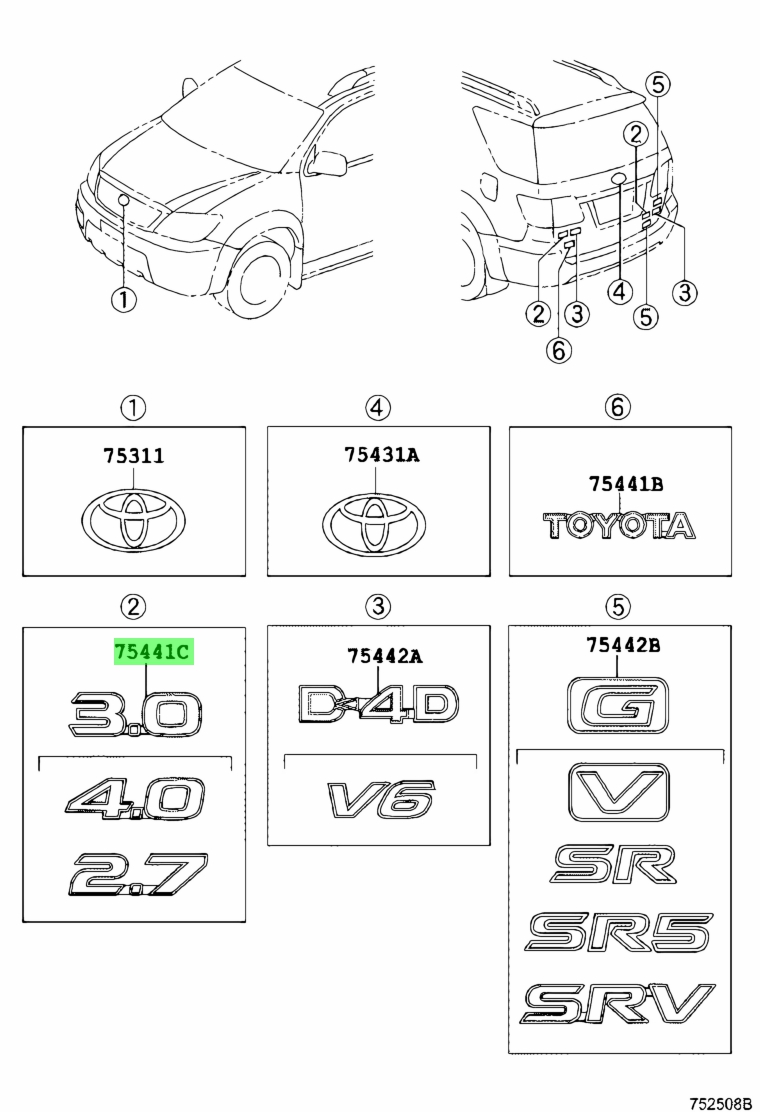 Buy Genuine Toyota 754730K031 (75473-0K031) Plate, Back Door Name;plate ...