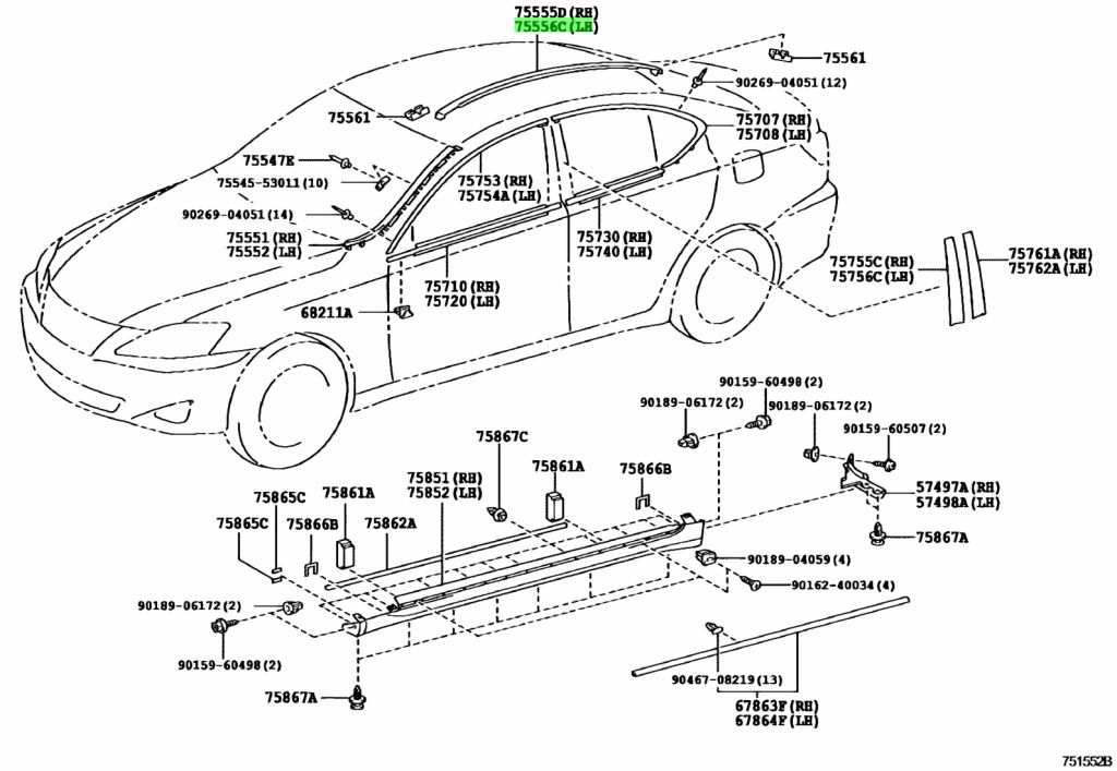 Buy Genuine Toyota 7555653040B1 (75556-53040-B1) Moulding, Roof Drip ...