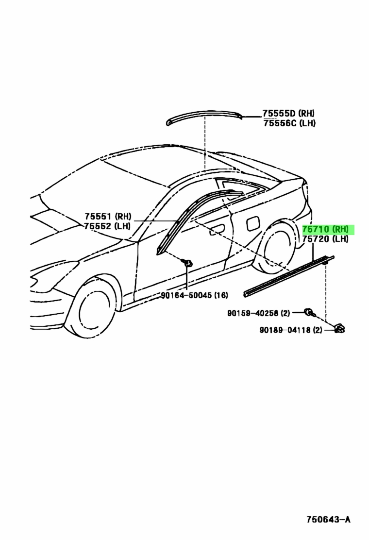 Buy Genuine Toyota 7571120441 (7571120441) Moulding Assy, Front Door