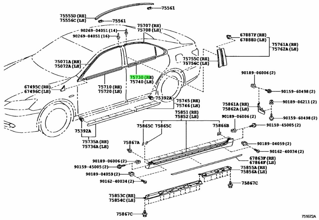 Buy Genuine Toyota 7573033120 (75730-33120) Moulding Assy, Rear Door ...