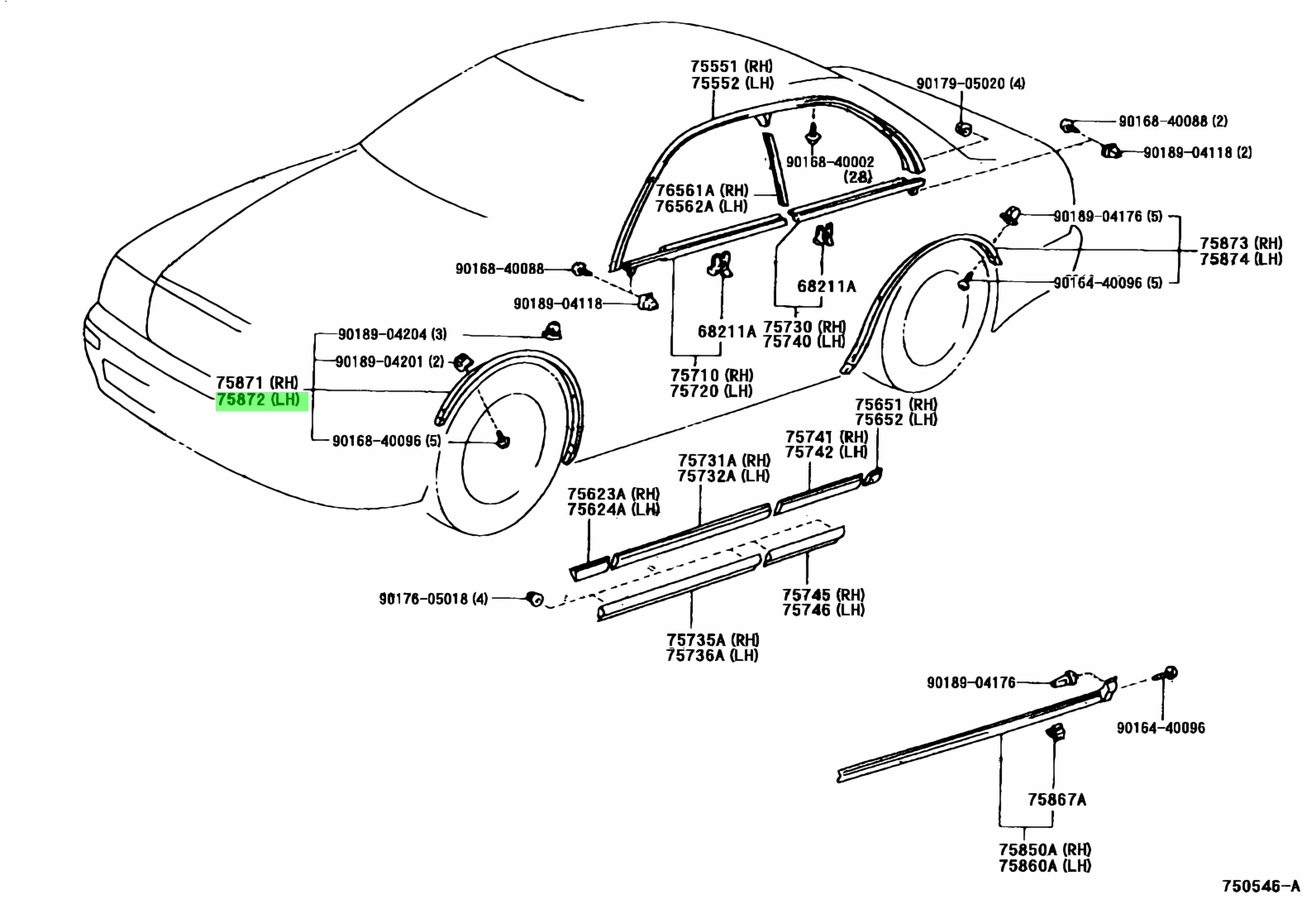 Buy Genuine Toyota 7587239215 (75872-39215) Moulding, Front Fender ...