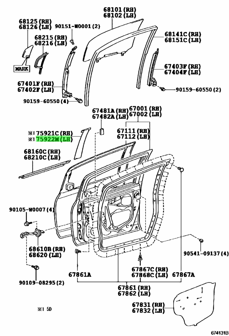 Buy Genuine Toyota 759220D010 (75922-0D010) Tape, Black Out, No.1 Lh ...