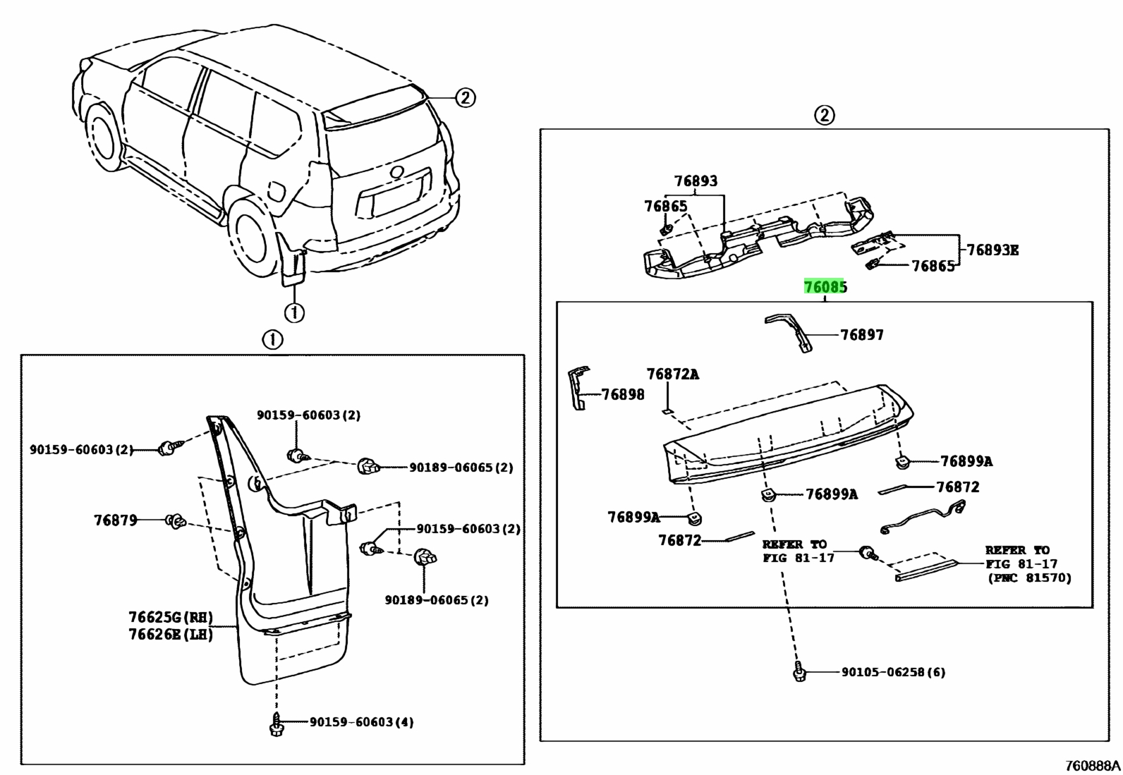 Buy Genuine Toyota 7608560100A2 (76085-60100-A2) Spoiler Sub-Assy, Rear ...