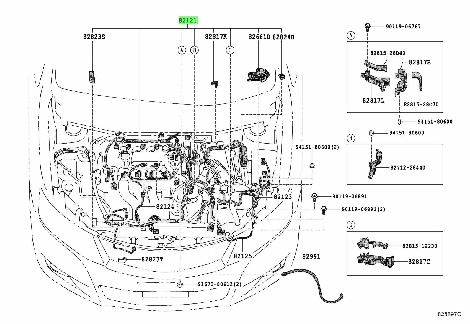 Buy Genuine Toyota 8212120B30 (82121-20B30) Wire, Engine. Prices, fast ...