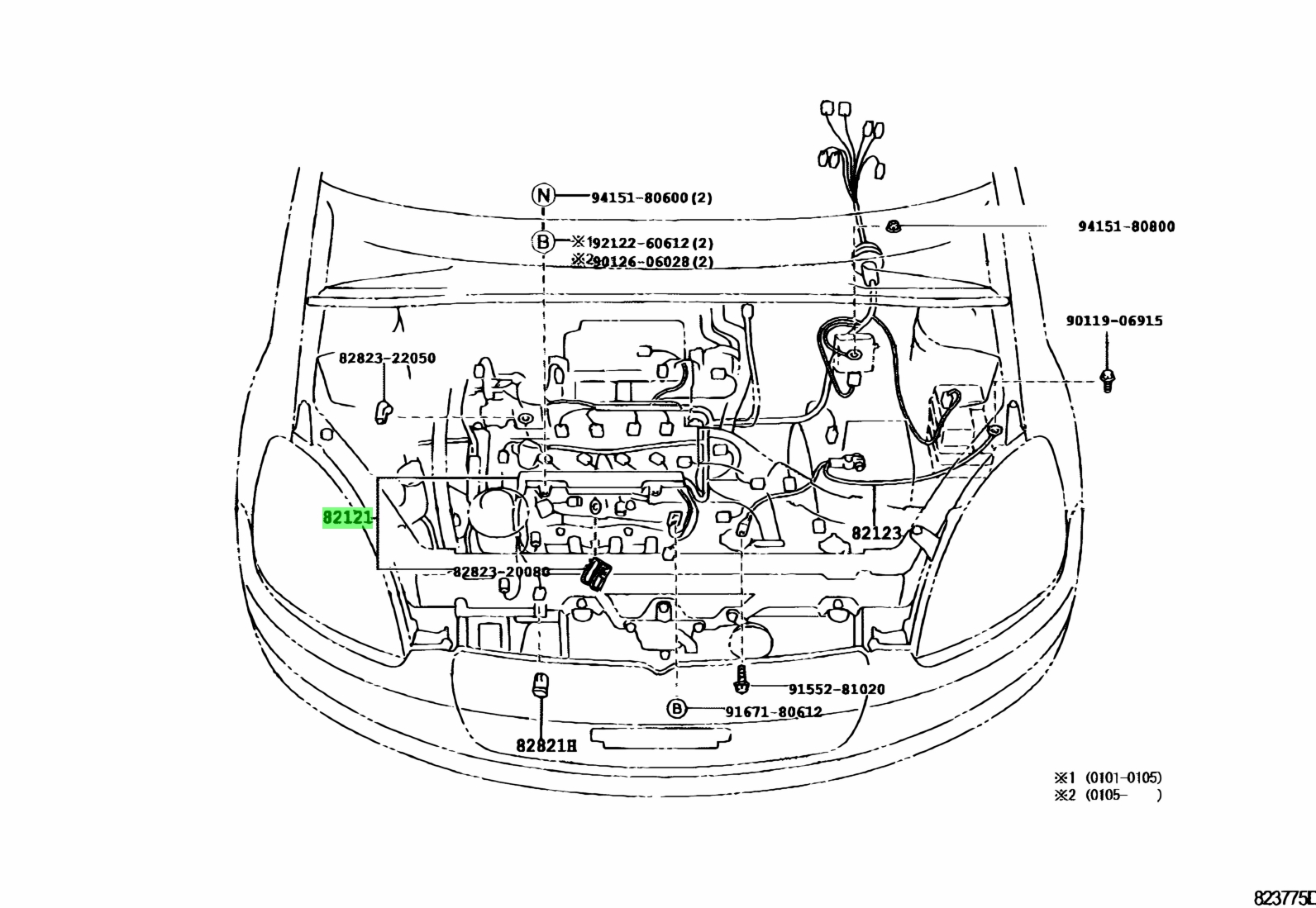 Buy Genuine Toyota 821215C060 (82121-5C060) Wire, Engine. Prices, fast ...