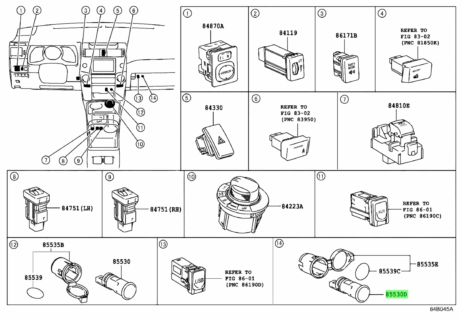 Toyota 85530-42010 Power Outlet Socket Assembly 