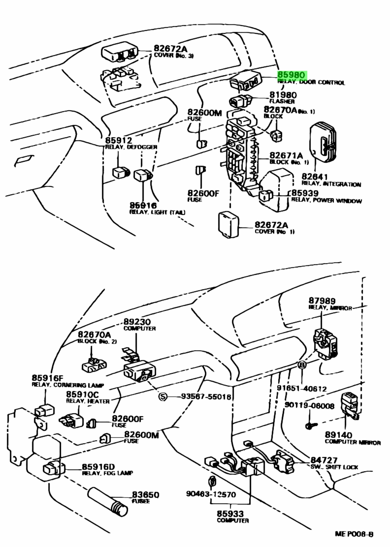 Door control toyota 85980 схема