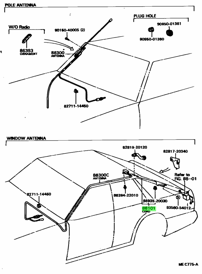 Buy Genuine Toyota 8610120180 (86101-20180) Cord Sub-Assy, Antenna for ...