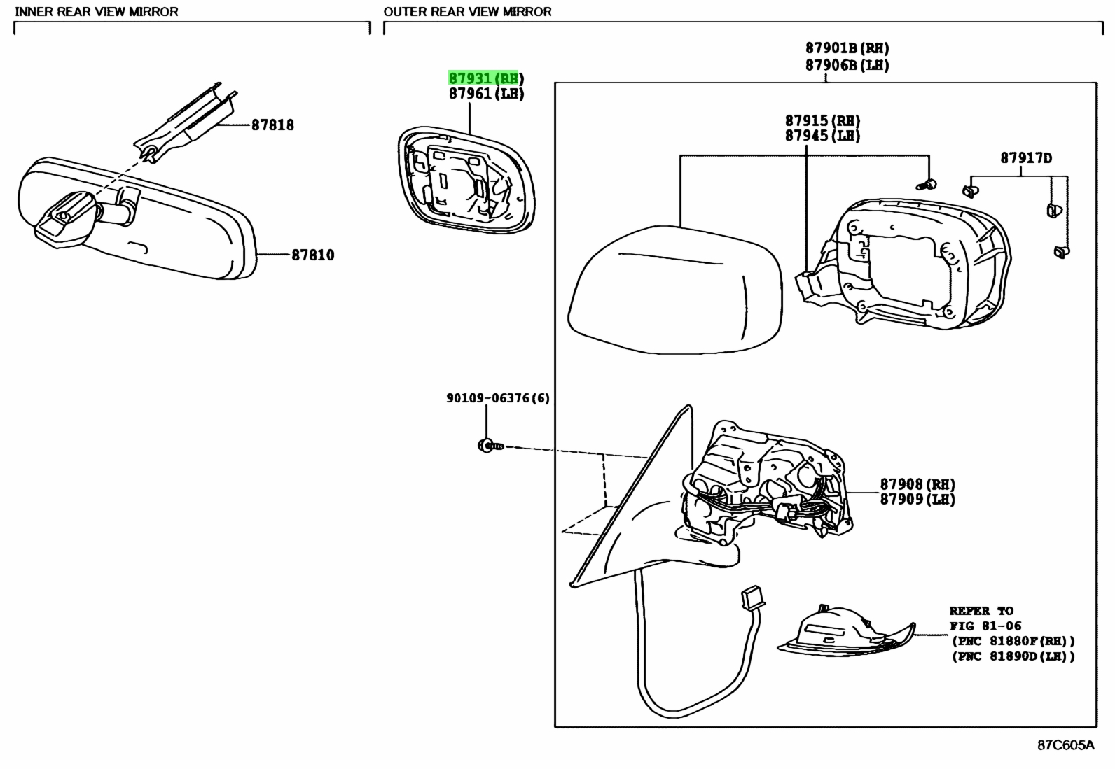 Buy Genuine Toyota 8793150480 (87931-50480) Mirror Sub-Assy, Outer