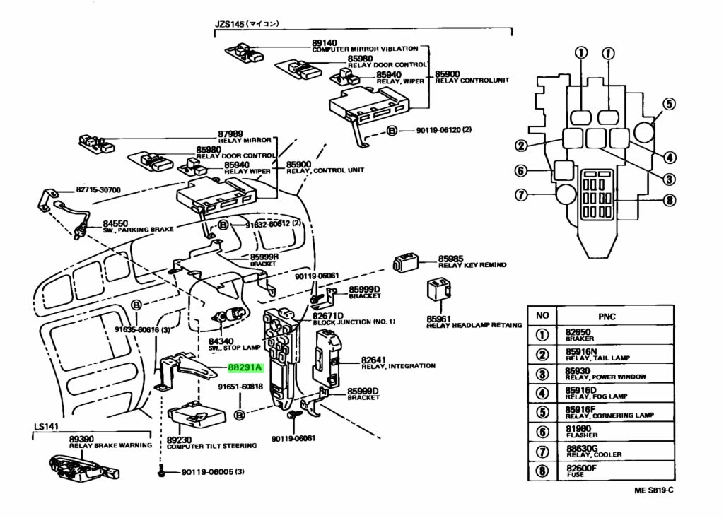 Door control toyota 85980 схема